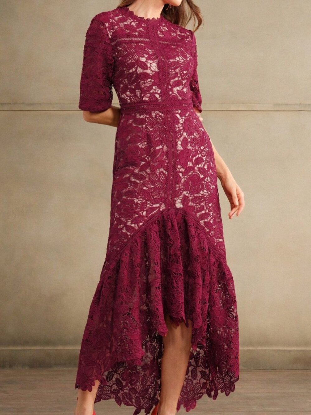 Multicolor Elegant Women's Pure Floral Lace Short Sleeve Fishtail Dress
